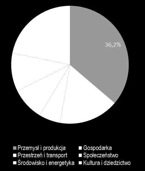 Na drugim miejscu znalazł się obszar Kultura i dziedzictwo 118 projekty (21,8%).