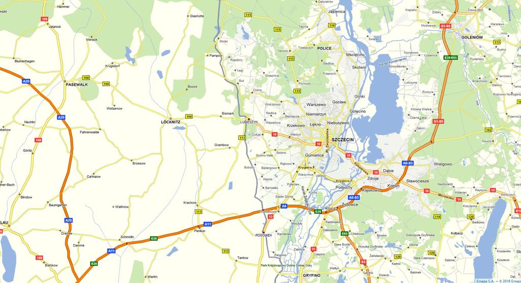 Dojazd do A20 w kierunku Hamburga z ZOS 74 km