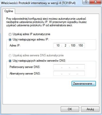 Właściwości połączenia telefonicznego zakładka Sieć. W nowym oknie ustawiamy odpowiedni adres IP dla naszego połączenia.