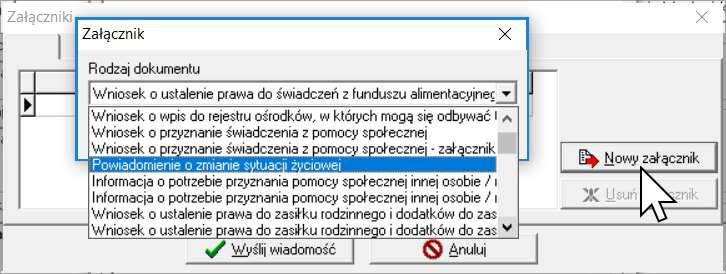 Po dodaniu załączników przesyłamy wiadomość