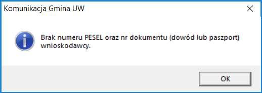 Podczas procesu przygotowania wysyłki wniosku do UW mogą pojawić się komunikaty, które będą