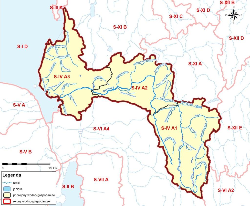 9.3.3. Podział rejonu wodno-gospodarczego A-Gowienica na podrejony wodnogospodarcze Rejon wodno-gospodarczy A-Gowienica (obszar bilansowy S-IV), o powierzchni 488,3 km 2 obejmuje zlewnię Gowienicy
