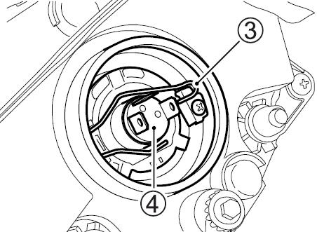 Reflektor 1. Rozłącz kostkę (1) z żarówką. 2. Zdejmij gumowy kaptur (2). 3. Odepnij zaczep żarówki (3) i wyciągnij żarówkę (4). 4. Zamontuj nową żarówkę. 5.