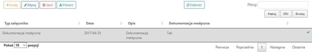 Rys. 12 Przyciskami Edytuj, Usuń użytkownik ma możliwość edycji lub usuwania wprowadzonych informacji.