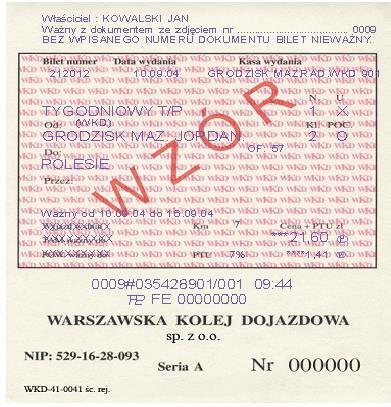 Wzór nr 8, 8a, 9, 9a do 7 WZÓRY BILETÓW