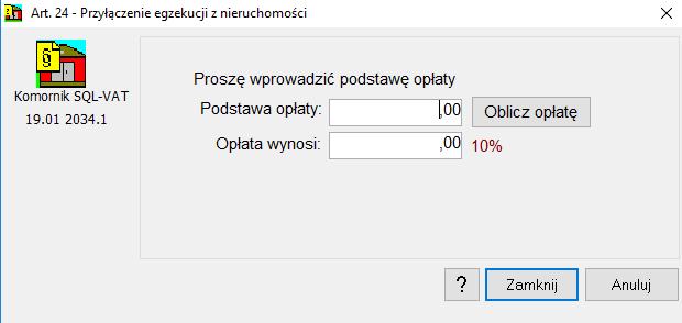 RYSUNEK 8 OKNO NALICZANIA OPŁATY Z ART.24 Tak naliczna płata widnieje w knie Krekty ksztów w sprawie.