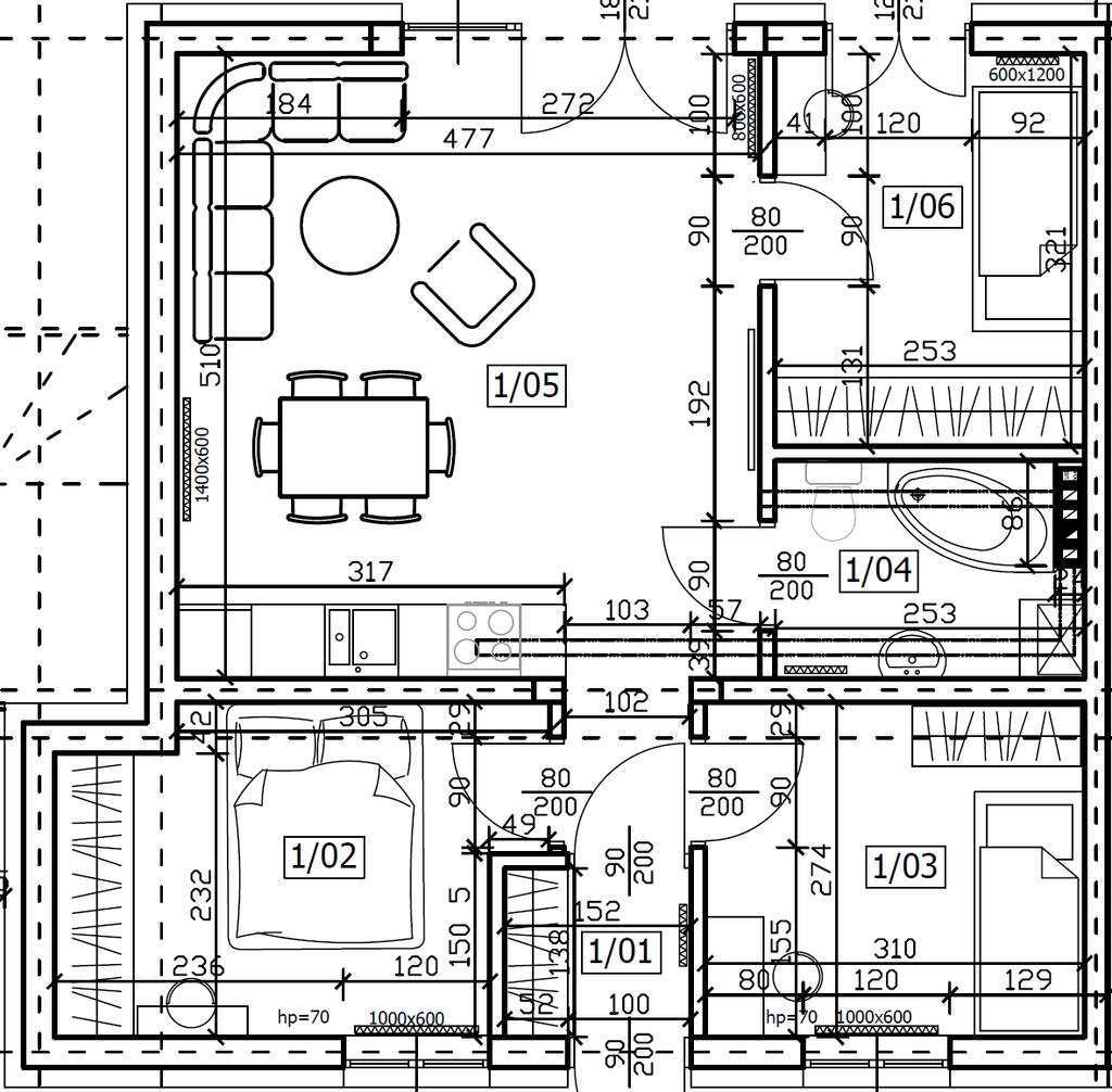 Szczegółowy opis apartamentów i domków F1F1--OPTYMALNY OPTYMALNY 4 - pokojowy bezczynszowy apartament z dwoma miejscami parkingowymi oraz ogródkiem.
