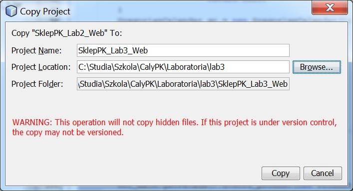 1.7. Należy wykonać kopię programu SklepPK_Lab2_Web jako SklepPK_Lab3_Web (po wykonaniu kopii zamknąć program źródłowy) budowa odpowiada wersji projektu Sklep_6