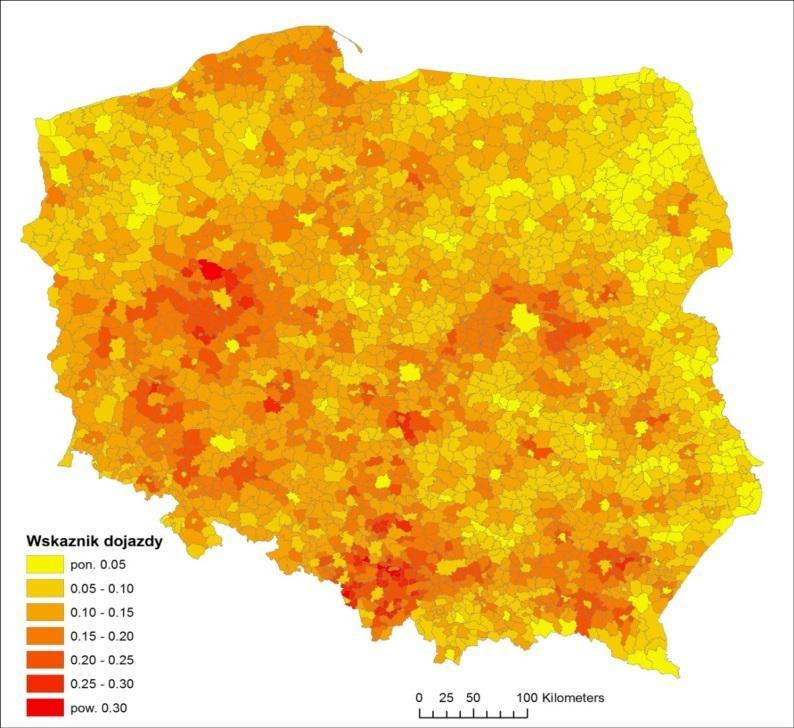 Model dojazdów do pracy (COM) baza to międzygminna macierz dojazdów do pracy