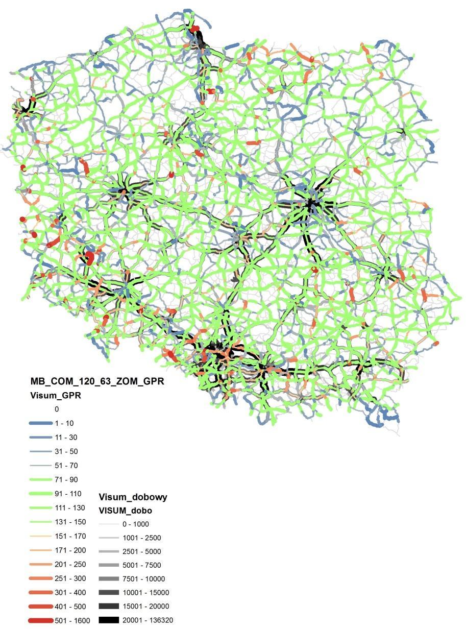 Model dojazdów do pracy (COM) R 2 = 0,65 - przeszacowanie aglomeracji - niedoszacowanie obszarów wiejskich Model w połowie