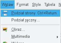 Wstawianie nowej strony W obszernych dokumentach będziemy spotykali się z potrzebą dzielenia dokumentu na części. Czynność tę wykorzystujemy np.