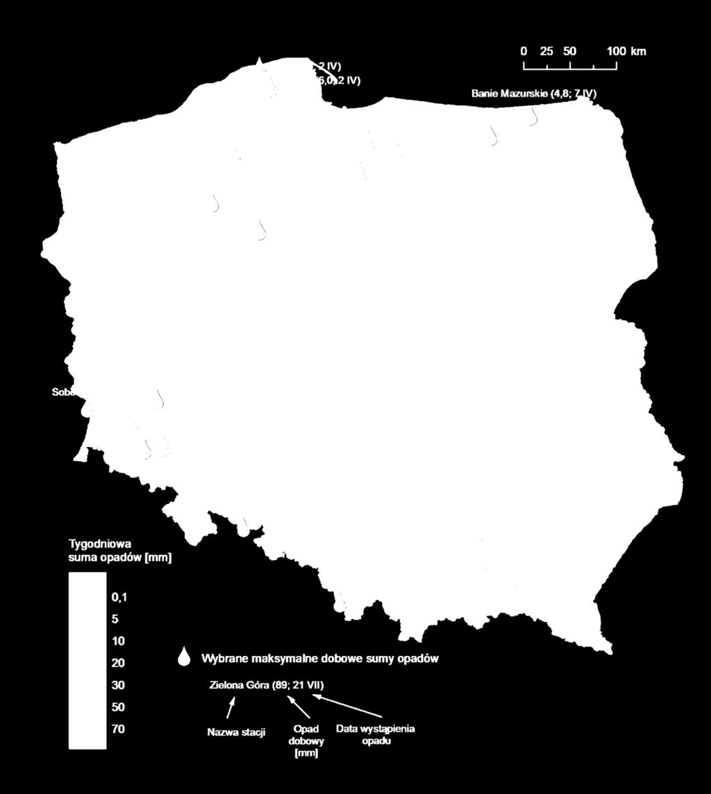 dobowe sumy opadów (w okresie