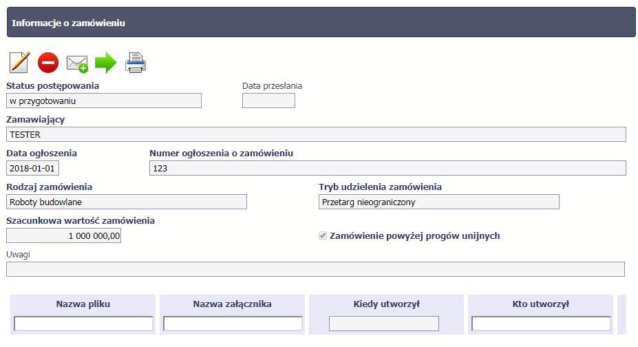 9.2. Przesłanie informacji o zamówieniu/kontrakcie Po uzupełnieniu danych w sekcji dotyczącej zamówienia/kontraktu, możesz go zapisać bądź od