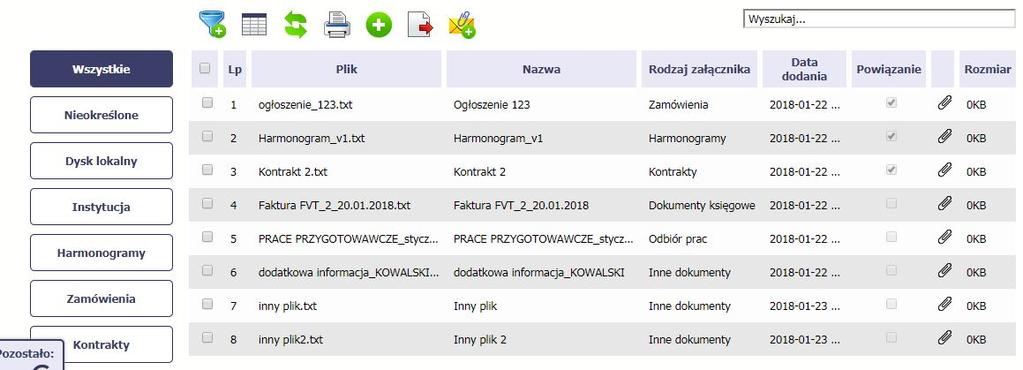 12.7.1. Wydruk listy Poprzez funkcję Drukuj dostępną nad listą plików system generuje wydruk listy dokumentów widocznych w danym momencie