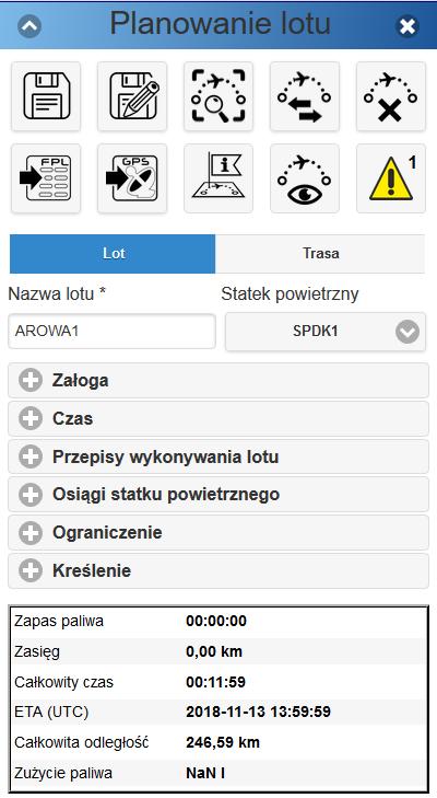 Edycja lotu 1. Po wybraniu lotu z listy należy wybrać pole EDYTUJ. Ponownie otwiera się formularz z danymi lotu. 2.