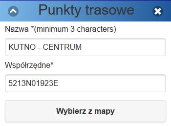 Punkty trasowe użytkownika Edycja punktu trasowego 1.