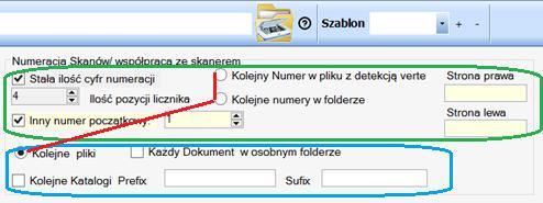 Rysunek 1 Panel kontrolny parametrów wyszukiwania oraz sortowania plików skanów podczas ładowania dokumentów W zależności od wybranej opcji (Rysunek 2) program będzie analizował: numer zawarty w