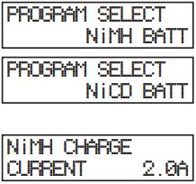 Akumulatory NiMH i NiCd a) Informacje ogólne Programy dla akumulatorów NiMH i NiCd różnią się od siebie zasadniczo tylko wewnętrznie stosowana procedurą ładowania. Ustawienia w menu są takie same.