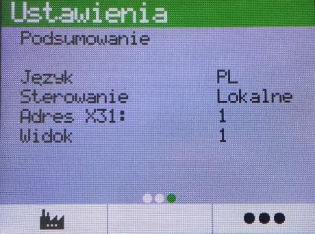 W tym celu należy wcisnąć przycisk. Wciśnięcie przycisku kontekstowego oznaczonego powoduje powrót do ekranu menu głównego, z którego użytkownik przeszedł do menu konfiguracyjnego.