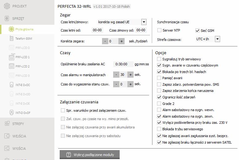 SATEL PERFECTA 15 Dokładność zegara należy testować, gdy wyłączona jest synchronizacja czasu. Synchronizacja czasu Serwer NTP [Czas z serw.