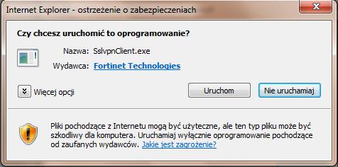 KSAT2000i instrukcja instalacji systemu KSAT2000i Rysunek 5 Ostrzeżenie o zabezpieczeniach przeglądarki Internet Explorer W każdym z przypadków klikamy przycisk Uruchom.