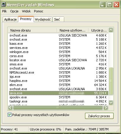 KSAT2000i instrukcja instalacji systemu KSAT2000i Rysunek 17 - Okno menedżera zadań Windows Po przeprowadzeniu powyższych kroków, jeżeli