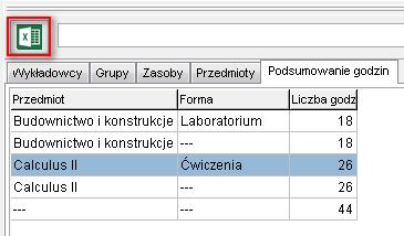 Przykładowy wynik Podsumowanie godzin- filtr W nowej wersji