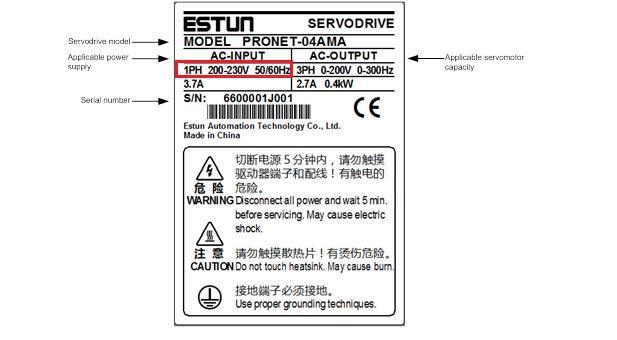 3. Uwagi odnośnie zasilania serwonapędu Przed zasileniem serwonapędu należy upewnić się jakie jest napięcie znamionowe napędu informacje te możemy znaleźć na tabliczce znamionowej.