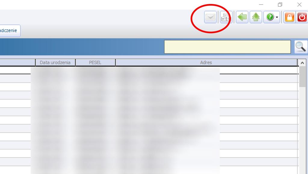 Główne okno Wewnętrzny system pocztowy programu mmedica uruchamiany jest ikonka znajdującą się w prawej górnej części okna (tuż obok ikonek odpowiedzialnych za nawigację pomiędzy oknami): Ikona może