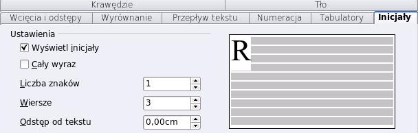 Formatowanie akapitu - inicjał Żeby przyozdobić tekst możemy