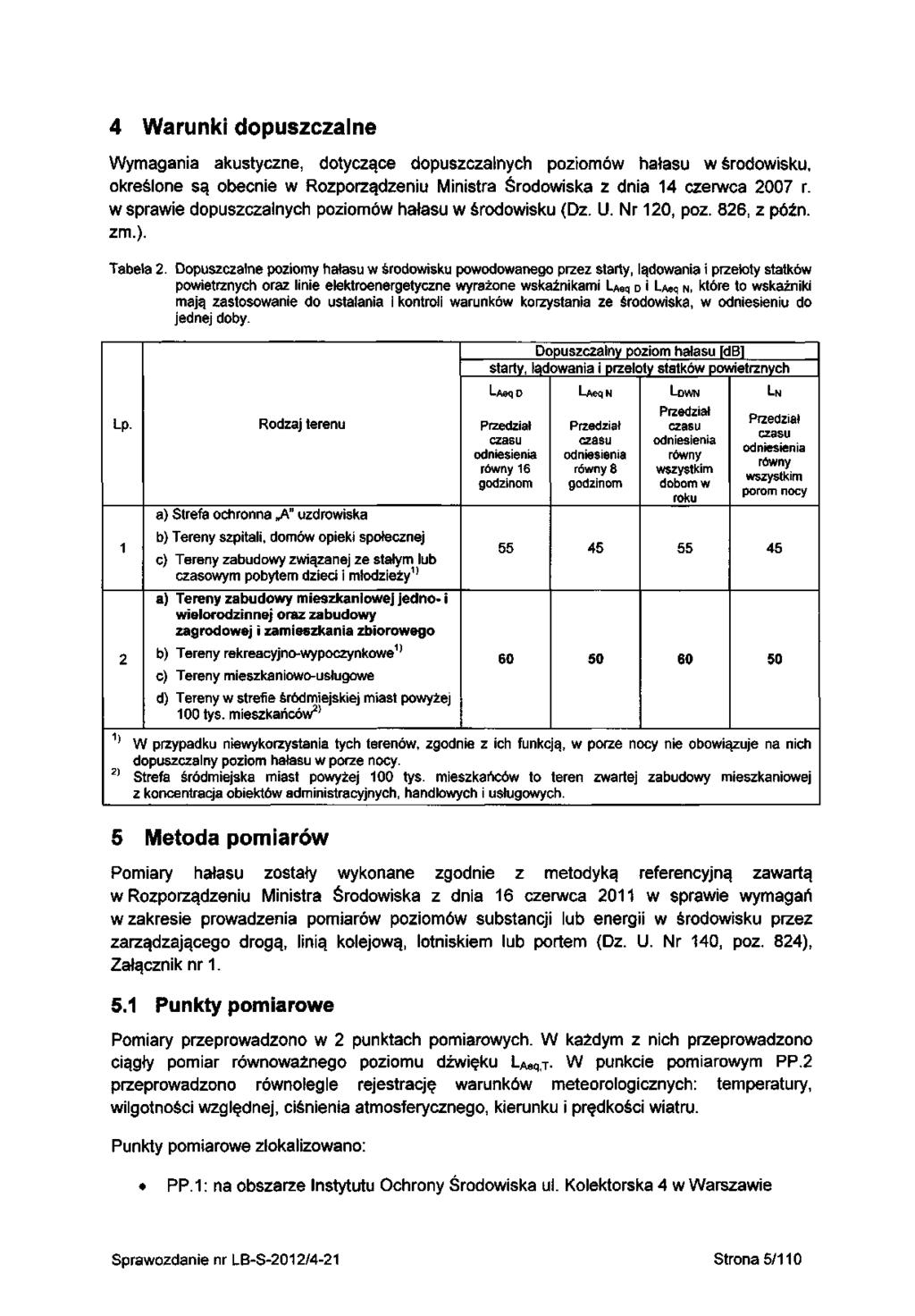 4 dopuszczalne Wymagania akustyczne, dotyczące dopuszczalnych poziomów hałasu w środowisku, określone są obecnie w Rozporządzeniu Ministra Środowiska z dnia 4 czerwca 2007 r.