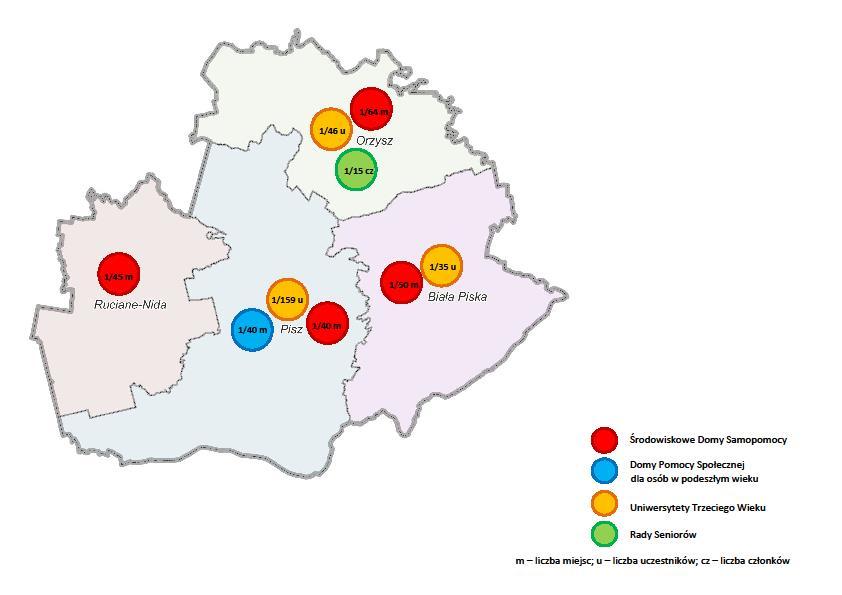 Infrastruktura pomocy społecznej dostępna wg potrzeb osobom starszym w powiecie piskim wg stanu na 31.12.2017 r.