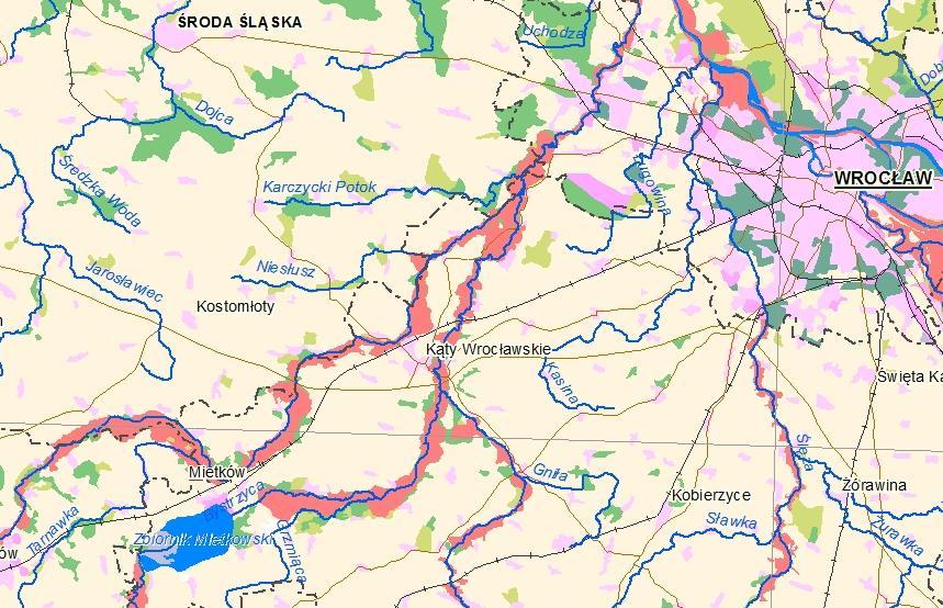 - obszary bezpośredniego zagrożenia powodzią na całej długości rzek, - obszary wymagające ochrony przed zalaniem Samotwór, Skałka, Romnów, Kąty Wrocławskie, Stradów, Kamionna, Wszemiłowice, Kozłów,