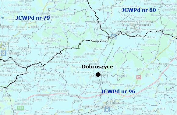 5.4.3. Stan wyjściowy - wody podziemne Gminę Dobroszyce obejmują swoim zasięgiem jednolite części wód podziemnych: JCWPd nr 79, JCWPd nr 80, JCWPd nr 96. Rysunek 5.