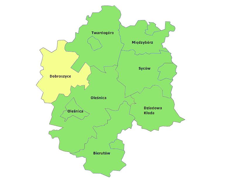Rysunek 1. Gmina Dobroszyce na tle powiatu oleśnickiego Źródło: www.administracja.mac.gov.