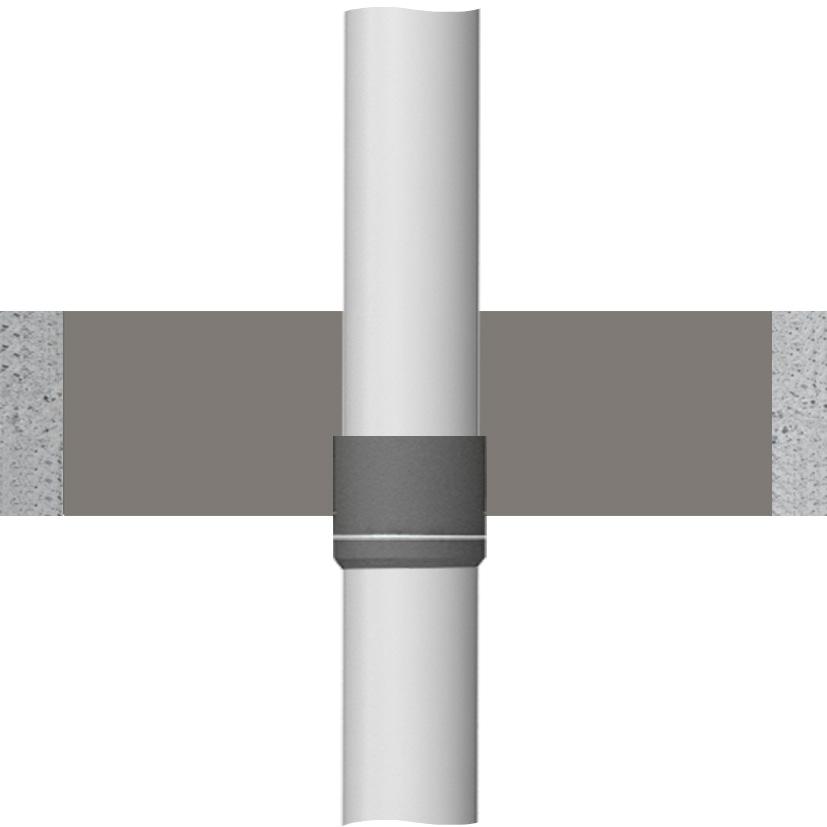6.4 Rury palne Rury palne w przejściu instalacyjnym zabezpieczone są przez owinięcie materiałem PYRO-SAFE DG-CR BS (szerokość = 100 mm), obustronnie w przypadku przejścia przez ścianę oraz