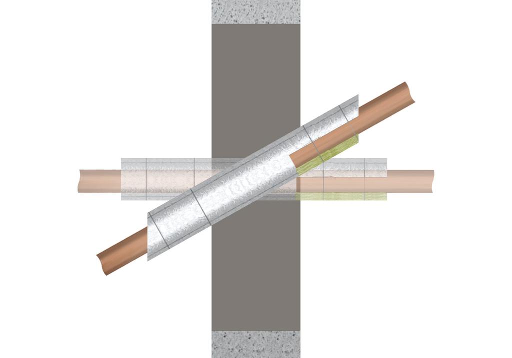 Wykonanie uszczelnienia w ścianie i stropie Dodatkowa izolacja ochronna dla rur ze stali, stali szlachetnej i żeliwa> 168,3-323,9 mm, miedzi > 88,9-108,0 mm