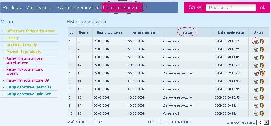 Status w realizacji pozwala umożliwia podejrzenie szczegółów zamówienia,