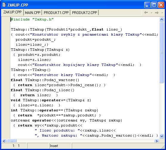 //6 operator == z klasy TProdukt1 //2, 4 operator