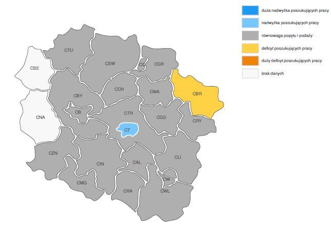 PROGNOZA NA 218, WOJEWÓDZTWO KUJAWSKO-POMORSKIE ZMIANA ZAPOTRZEBOWANIA NA PRACOWNIKÓW W GRUPIE ZAWODÓW ARCHIWIŚCI I MUZEALNICY WG POWIATÓW PROGNOZA NA 218, WOJEWÓDZTWO