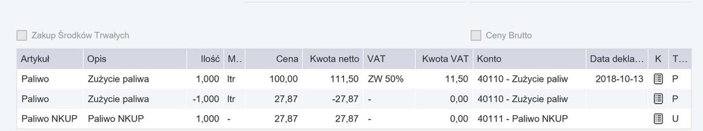 odpowiednie konto kosztów NKUP (np.