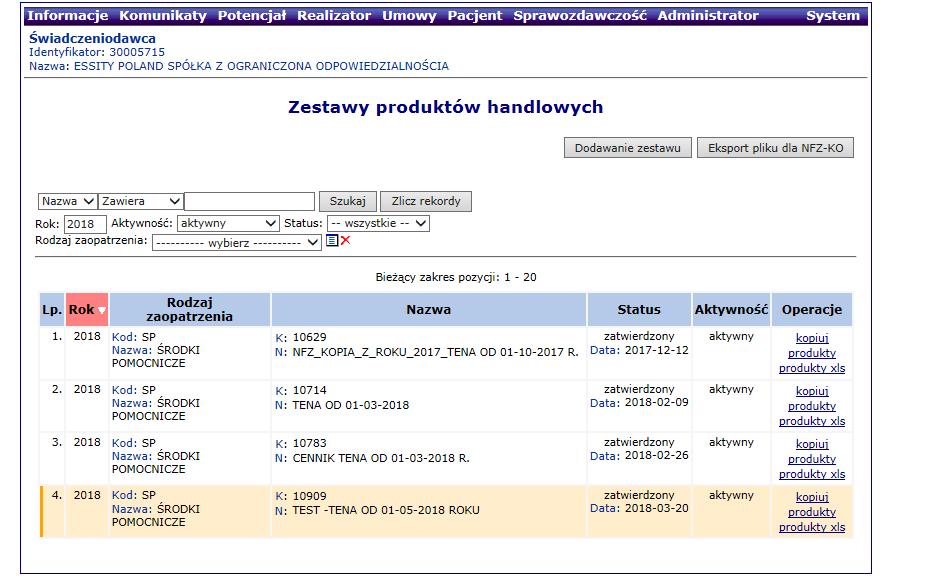 SZOI AKTUALIZACJA zestawu produktów handlowych KROK 1 W zakładce Realizator / Zestawy produktów