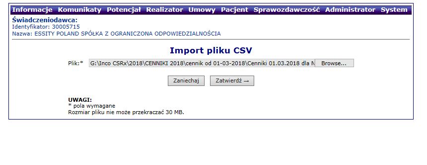 SZOI - Dodanie produktów handlowych KROK 4 2 1 Następnie wybieramy plik CSV