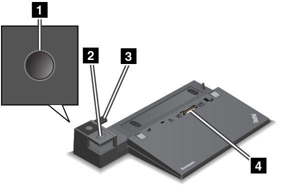 ThinkPad Basic Dock Widok z przodu 1 Przycisk zasilania: Naciśnij przycisk zasilania, aby włączyć lub wyłączyć komputer.