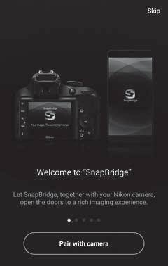 4 Urządzenie inteligentne: Uruchom aplikację SnapBridge i stuknij Pair with camera (Paruj zaparatem).