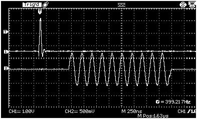Górny przebieg przedstawia impuls dopasowany do standardu TTL zarówno pod względem polaryzacji jak i amplitudy napięcia. Rys 3.