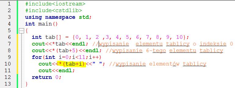 Podstawy Wskaźnik do tablicy Przykład wypisanie