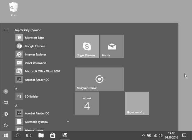 W Windows 10 menu startowe powstało z kompilacji menu z Windows 7 oraz ekranu