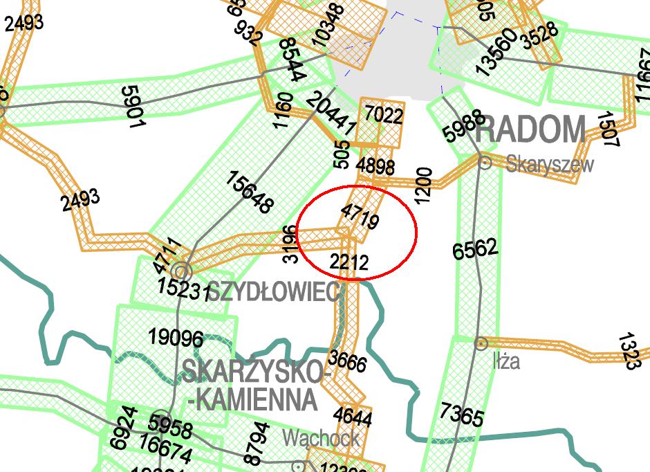 nr drogi Tabela 8. Liczba i struktura pojazdów na drogach wojewódzkich w gminie Wierzbica pojazdy silnikowe ogółem nr pkt pomiarowego motocykle Rodzajowa struktura ruchu pojazdów samochodowych sam.