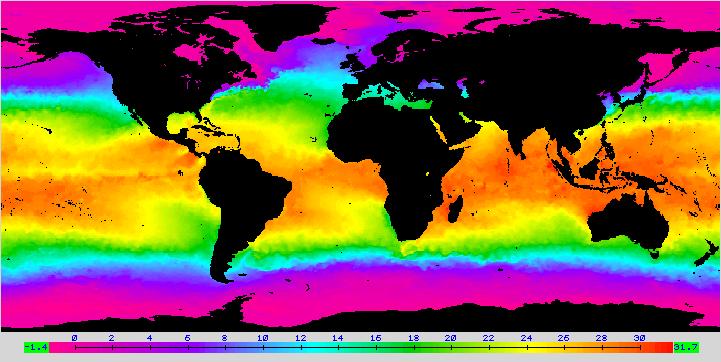 Temperatura wód powierzchniowych Dane: NOAA-14 AVHRR Jensen, 2000 Jensen, 2000 Kompozycja trzydniowa